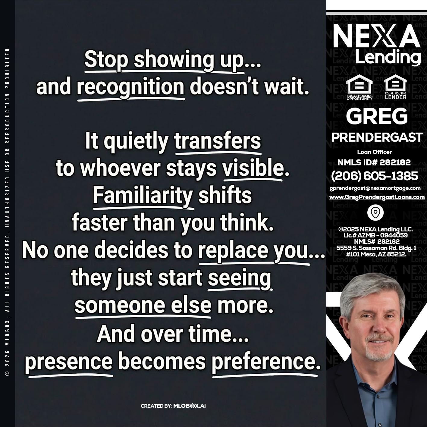 STOP SHOWING - Greg Prendergast -Loan Officer