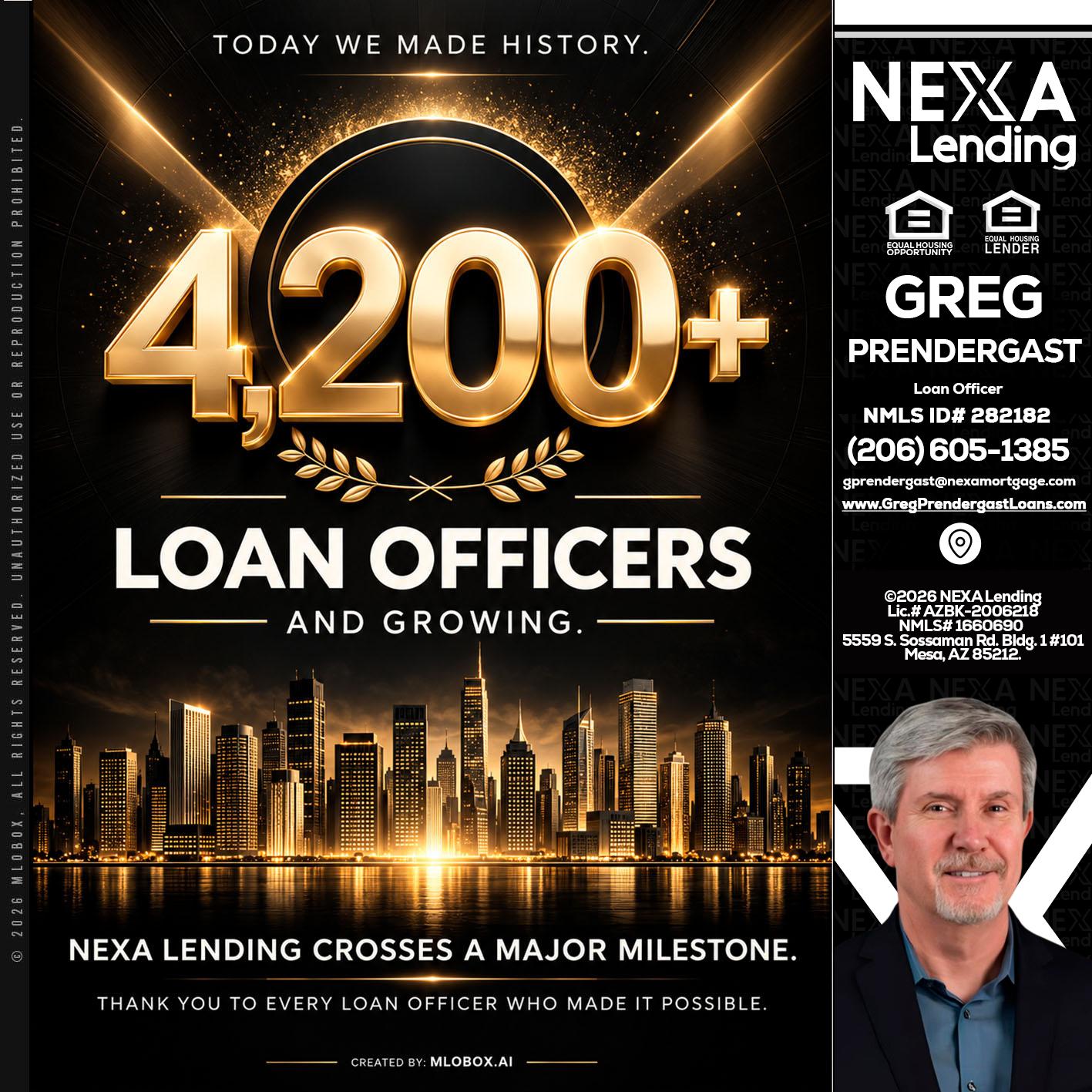 4200+. MLOs - Greg Prendergast -Loan Officer