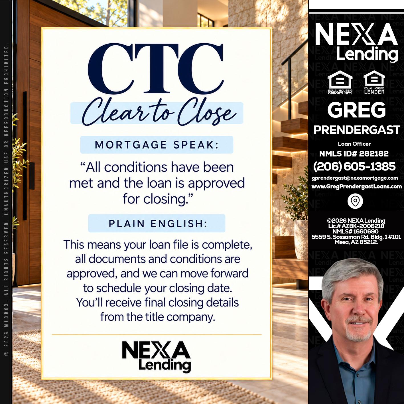 CLEAR TO CLOSE - Greg Prendergast -Loan Officer